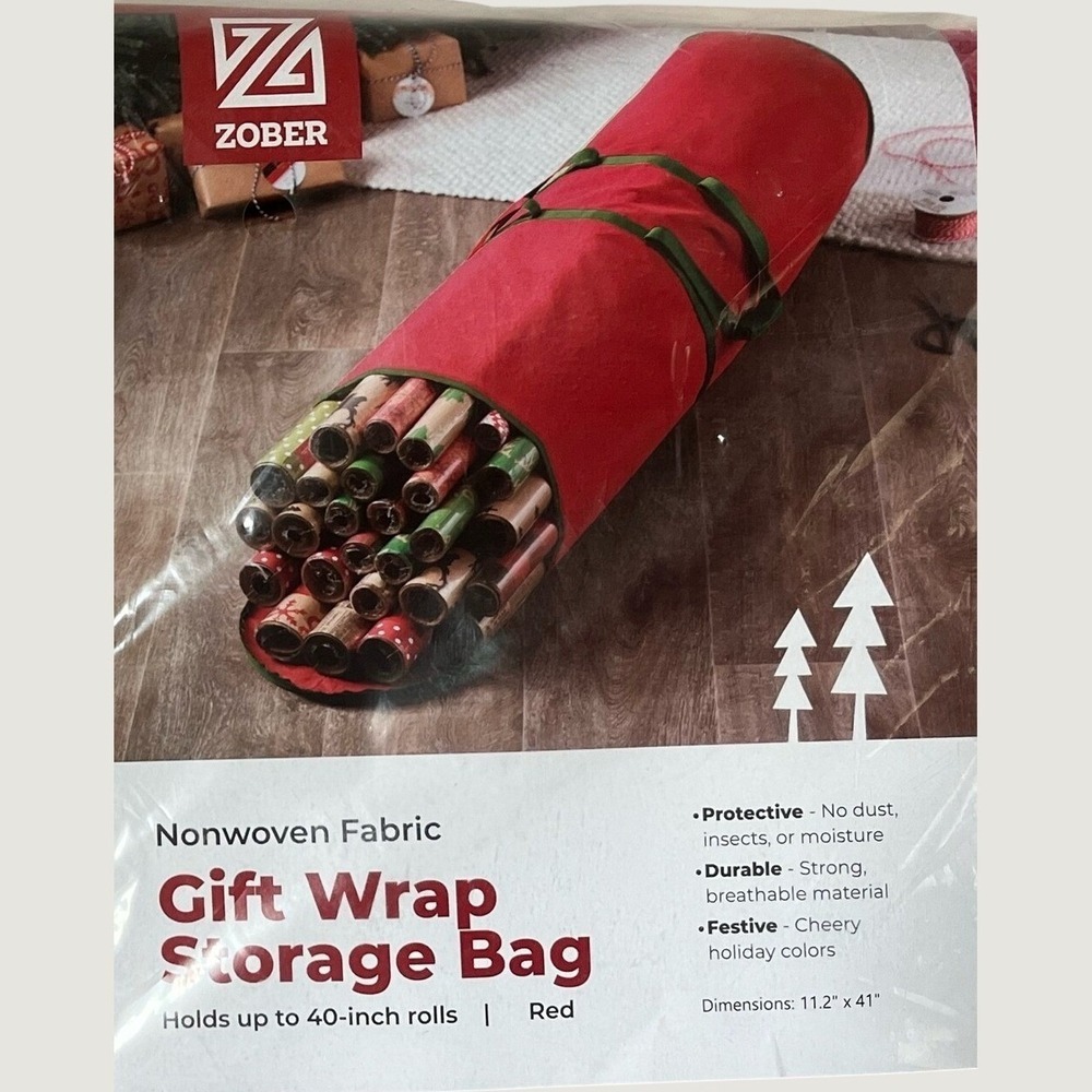 Gift Wrap Roll Red Storage Bags Set Of 2 Zipper Closure Protective Festive
